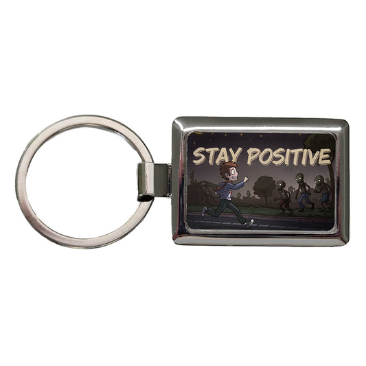 Stay Positive Funny Zombie Cartoon Rectangle Metal Keychain