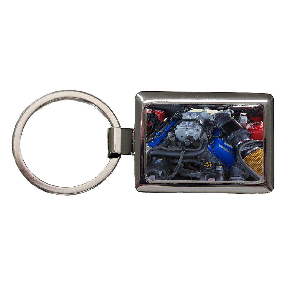 Supercharged V8 Engine Red Sports Muscle Car Rectangle Metal Keychain