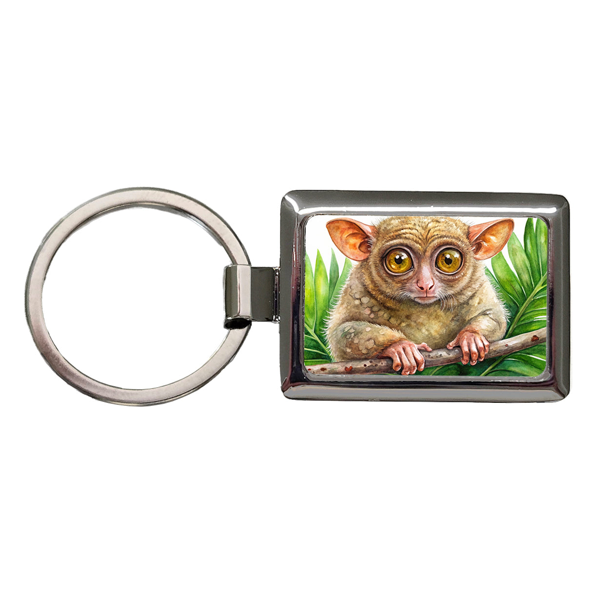 Tarsier Watercolor Rectangle Metal Keychain