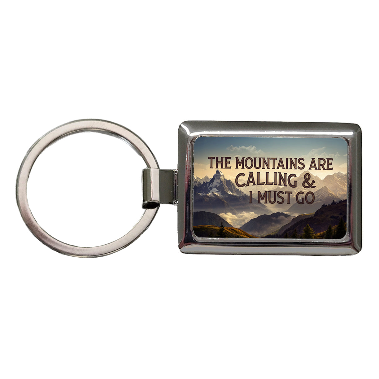 The Mountains Are Calling And I Must Go Hiking Camping Rectangle Metal Keychain