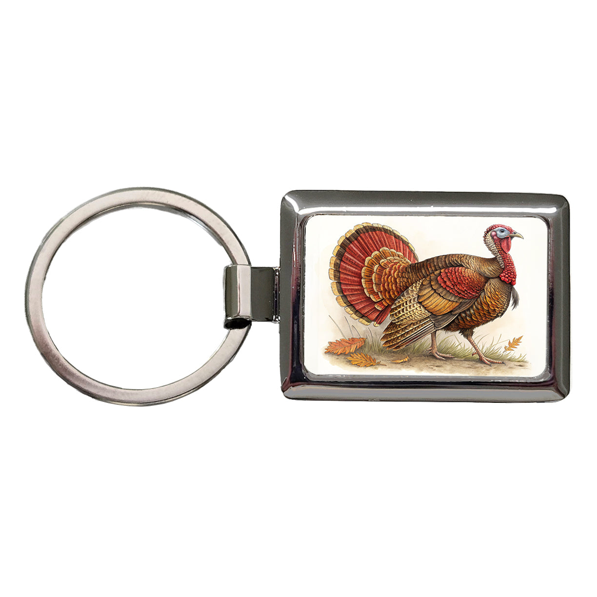 Tom Gobbler Male Turkey Illustration Rectangle Metal Keychain