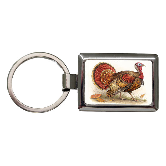 Tom Gobbler Male Turkey Illustration Rectangle Metal Keychain