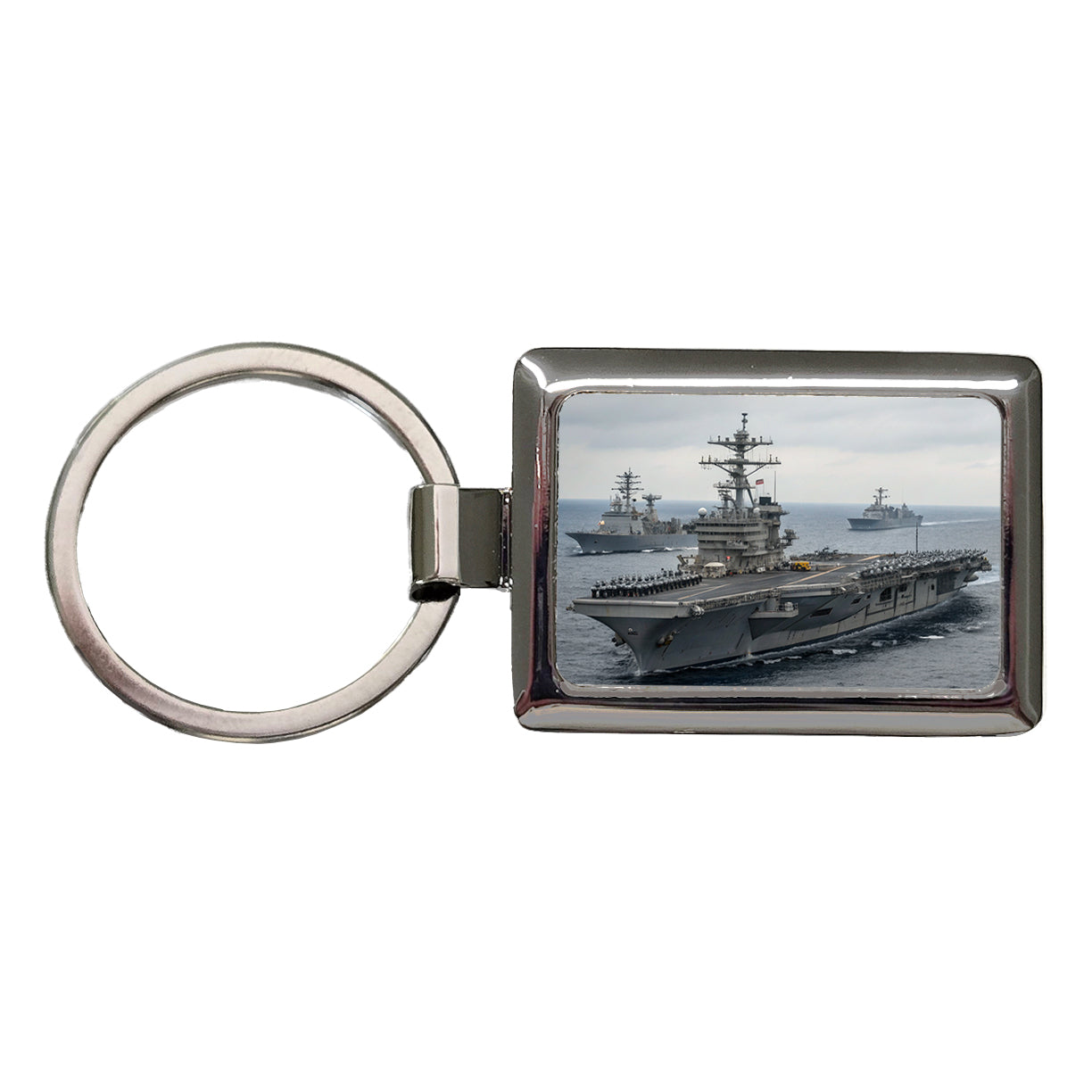 US Navy Carrier Strike Group Escorts At Sea Rectangle Metal Keychain