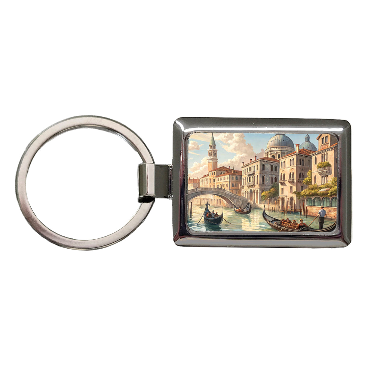 Venice Italy Canal Gondolas Rectangle Metal Keychain