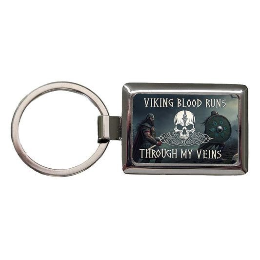 Viking Blood Runs Through My Veins Norse Scandinavian Rectangle Metal Keychain