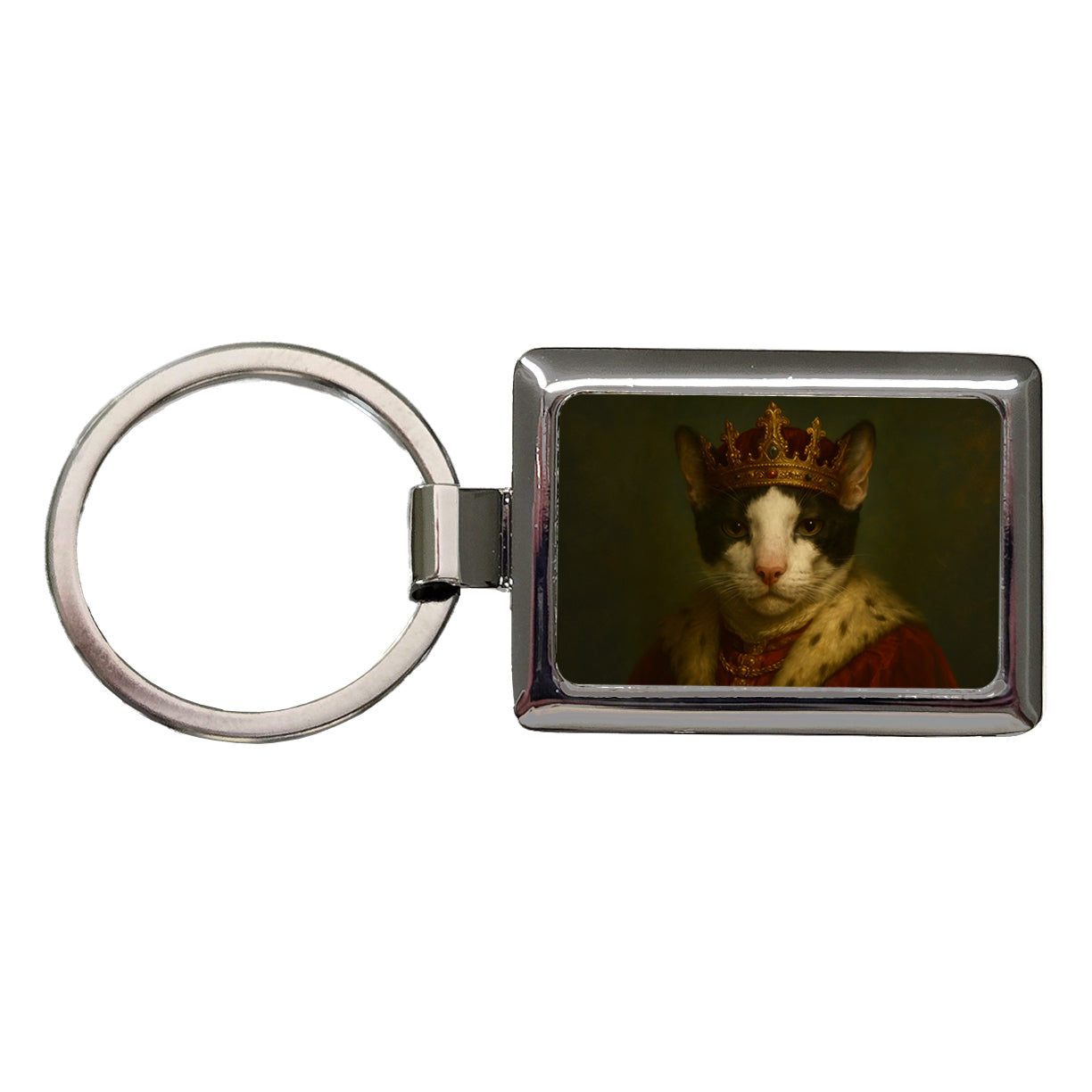 Vintage Cat King Fantasy Painting Rectangle Metal Keychain