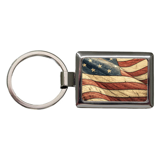 Waving Rustic American Flag Illustration Rectangle Metal Keychain