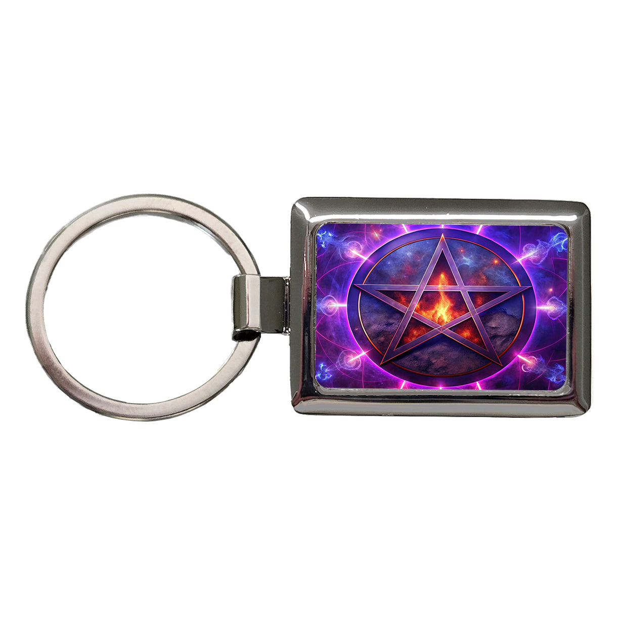 Wiccan Purple Pentagram Evil Summoning Circle Rectangle Metal Keychain