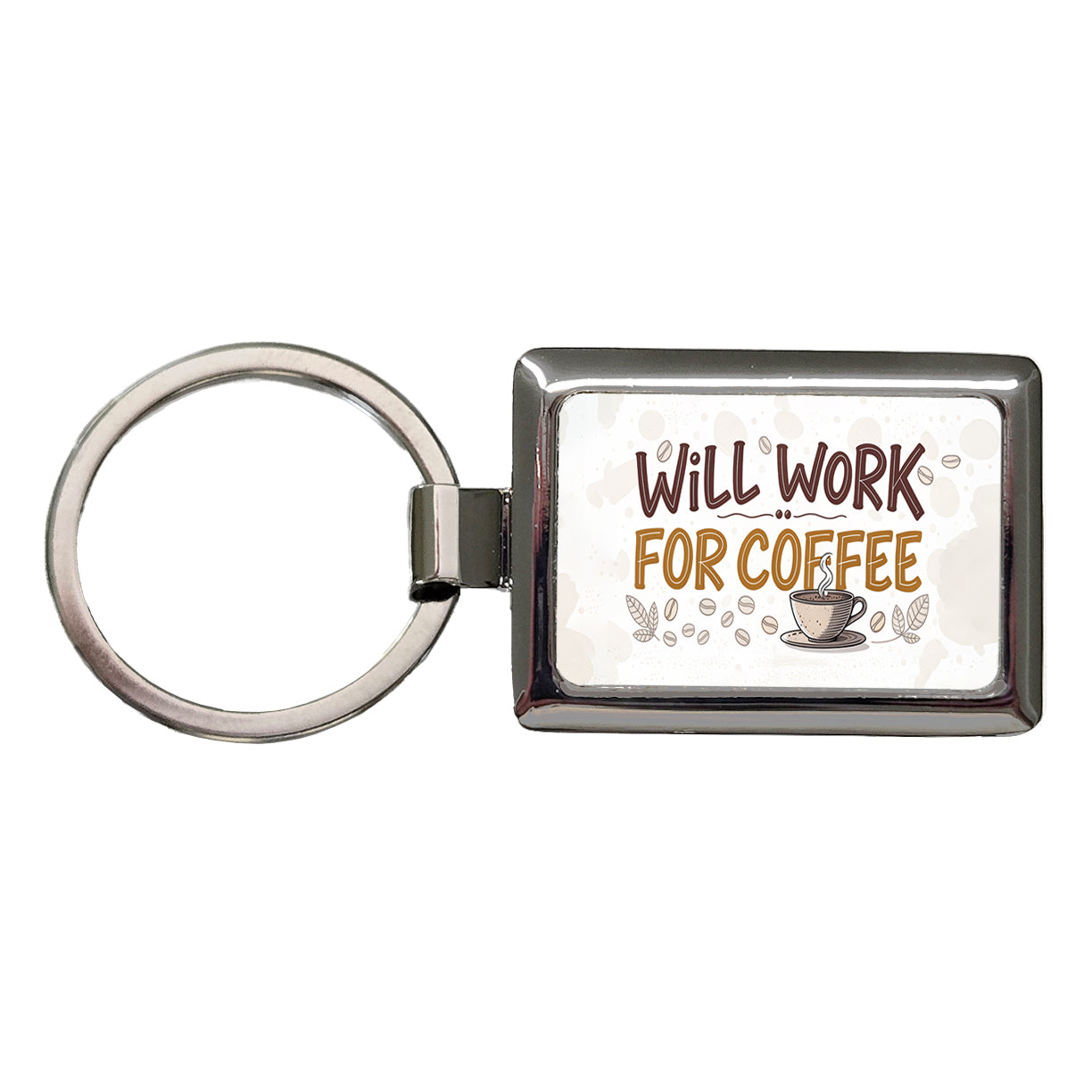 Will Work For Coffee Funny Saying Rectangle Metal Keychain