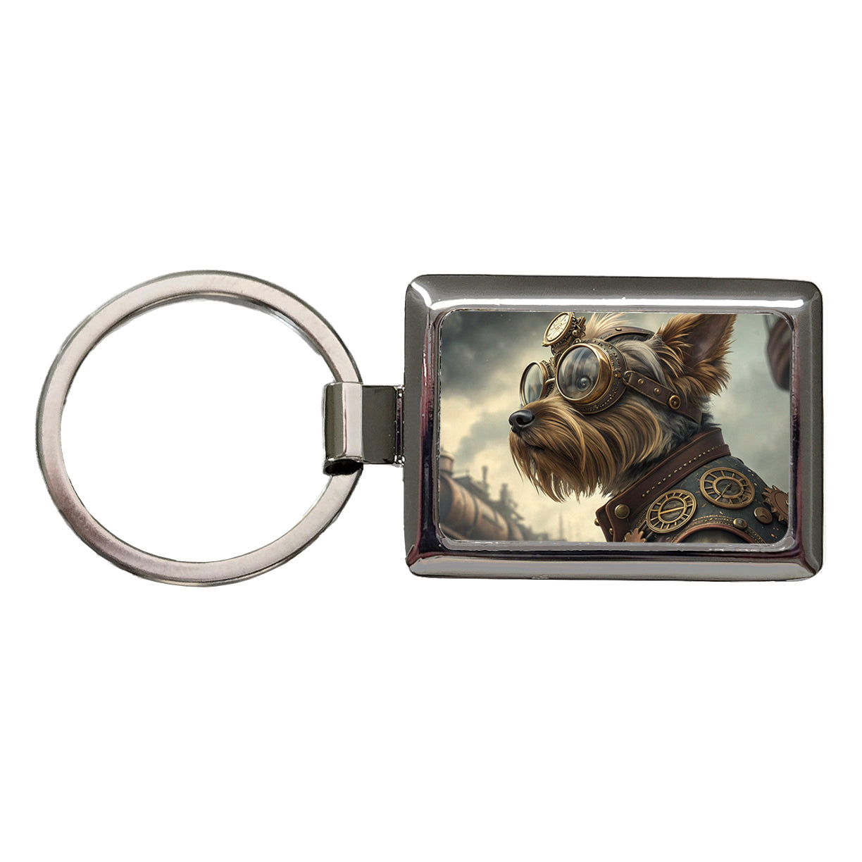 Yorkshire Terrier Yorkie Dog Steampunk Rectangle Metal Keychain