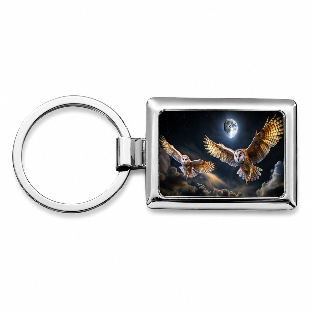 Barn Owls Flying At Night Rectangle Metal Keychain