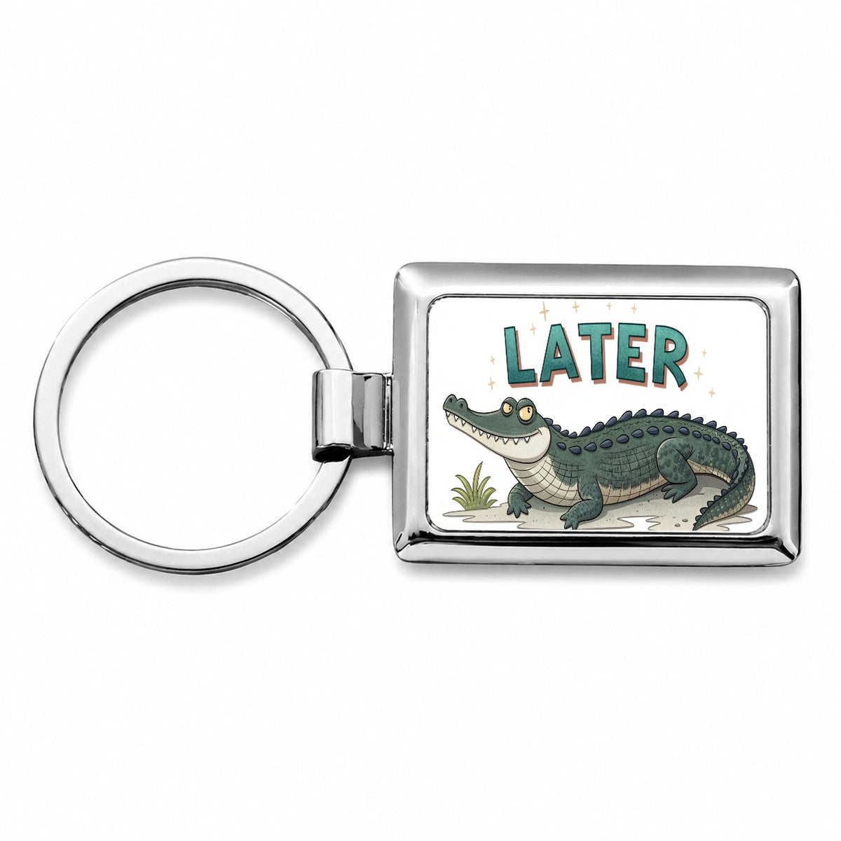 Later Alligator Funny Saying Rectangle Metal Keychain