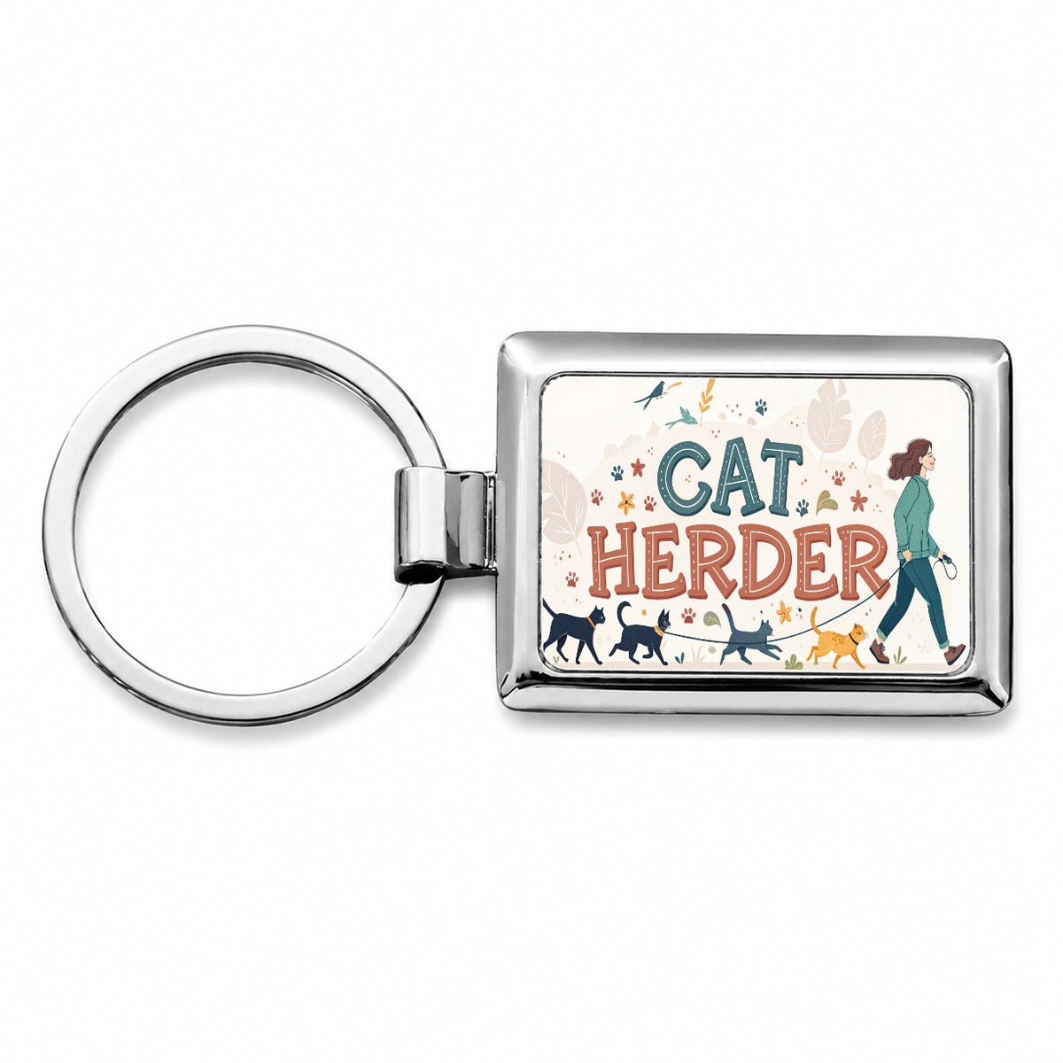 Cat Herder Herding Funny Rectangle Metal Keychain