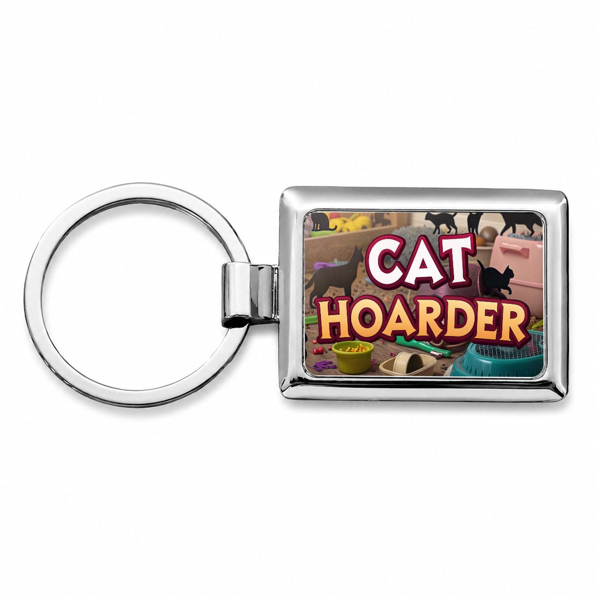 Cat Hoarder Funny Rectangle Metal Keychain