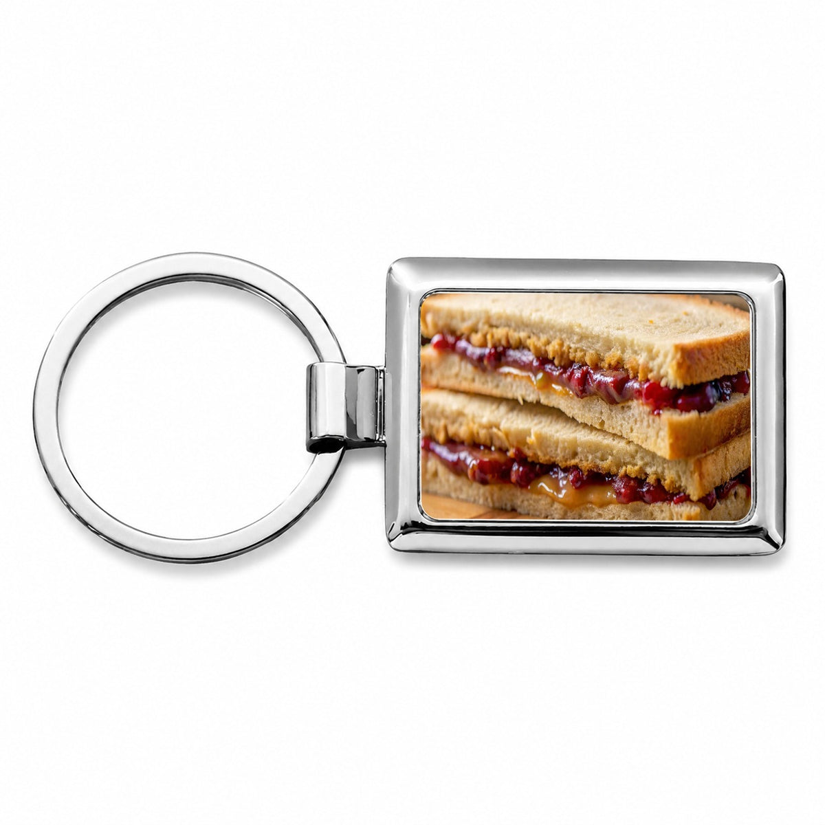 Close-up of a PB&J Peanut Butter And Jelly Sandwich Rectangle Metal Keychain