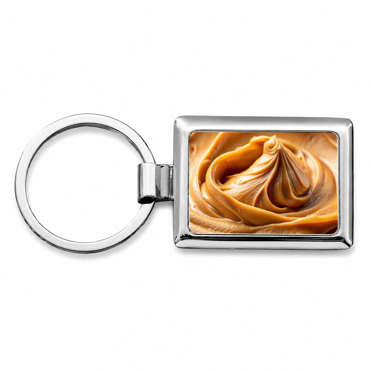 Close-up of Creamy Peanut Butter Rectangle Metal Keychain