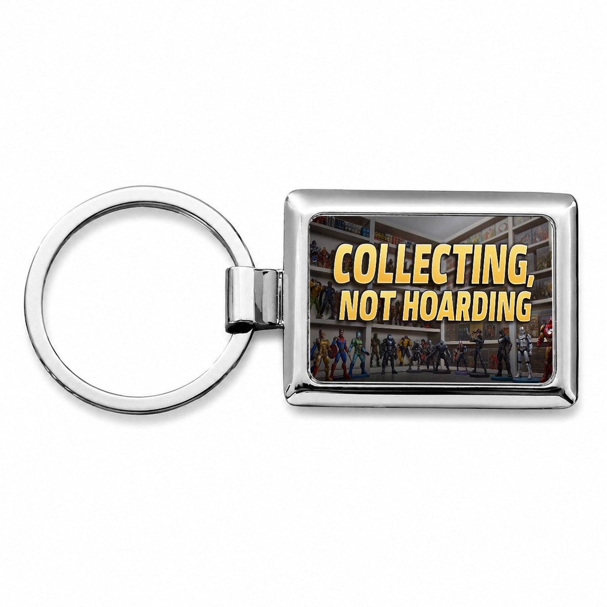 Collecting Not Hoarding Action Figures Funny Rectangle Metal Keychain