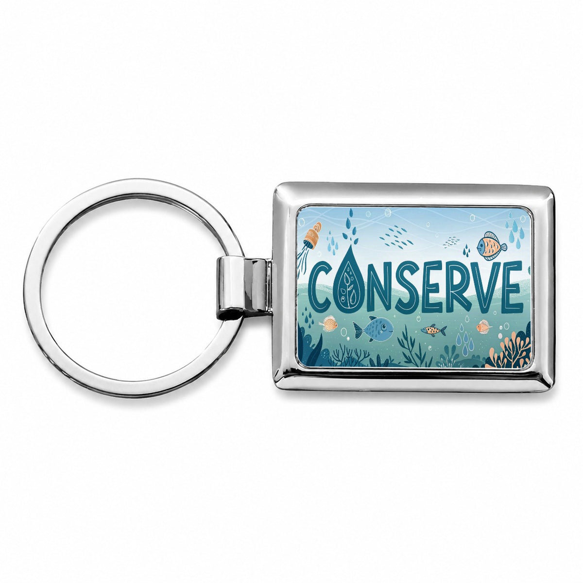 Conserve Water Fish Conservation Theme Rectangle Metal Keychain