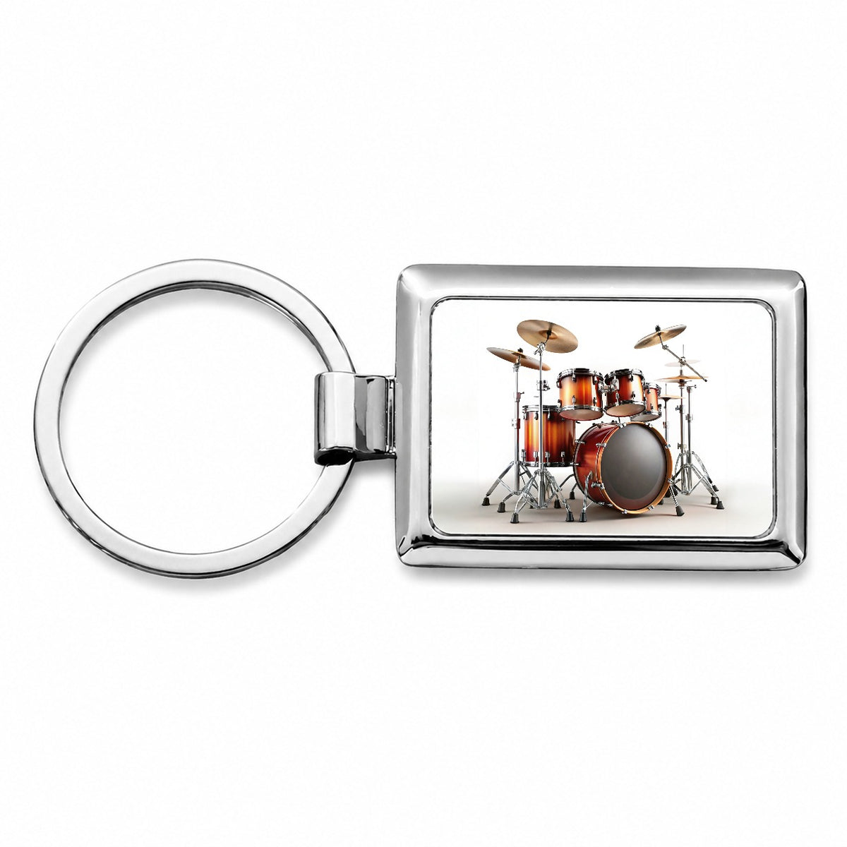 Drum Kit Rectangle Metal Keychain