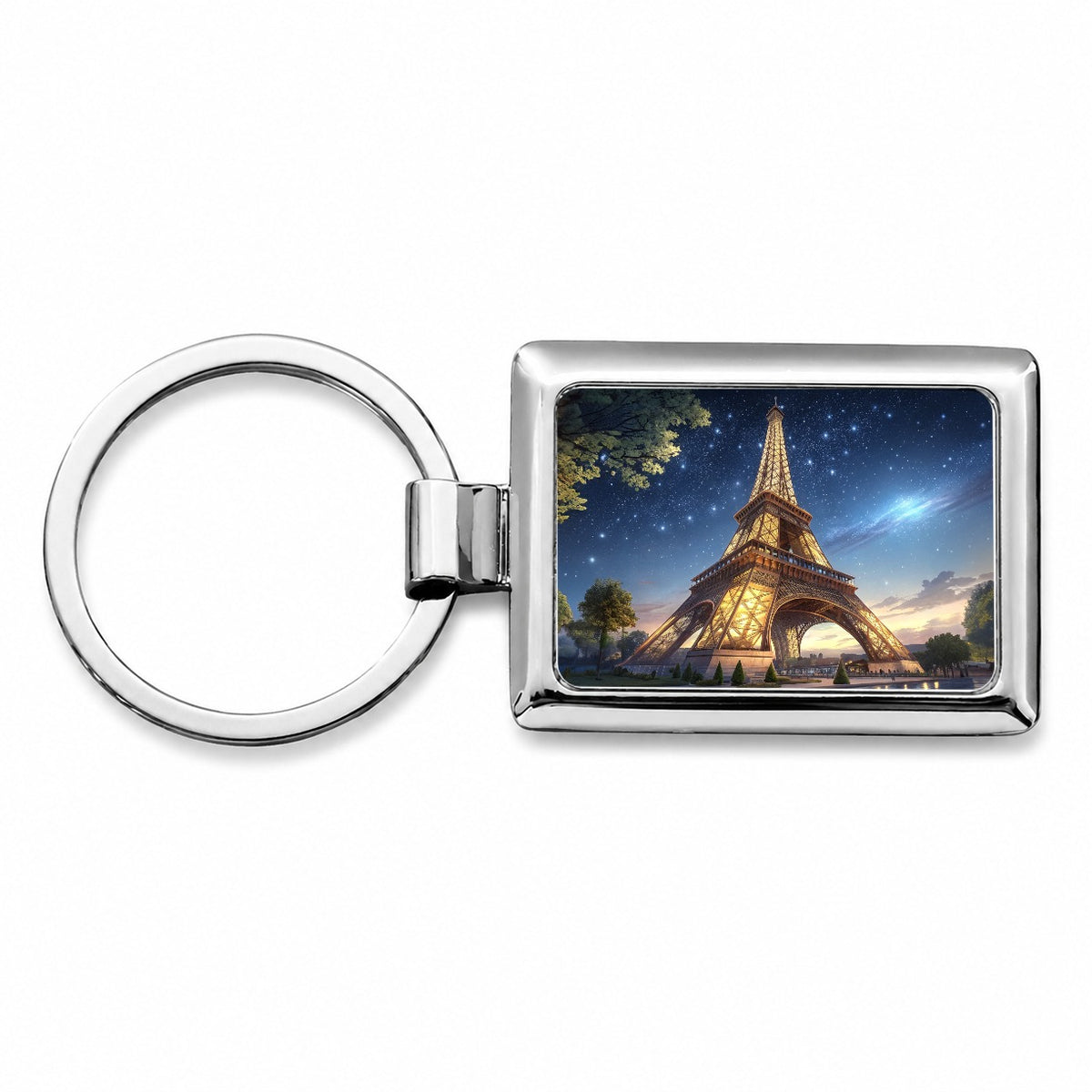 Eiffel Tower Paris At Night Illustration Rectangle Metal Keychain