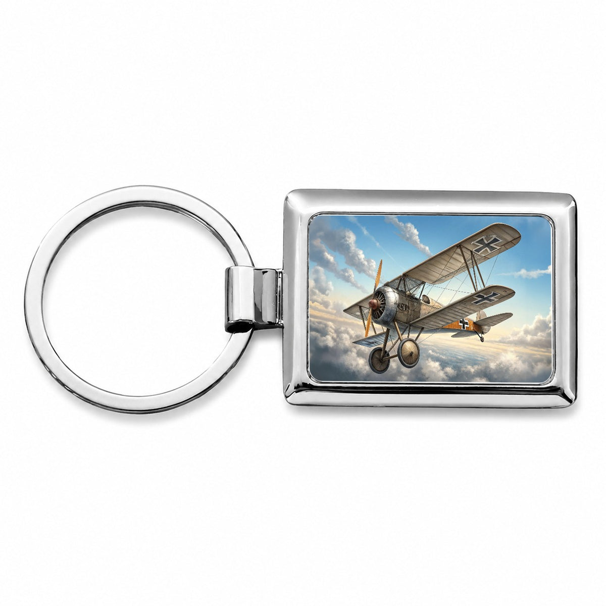 German WWI Biplane In Flight Rectangle Metal Keychain