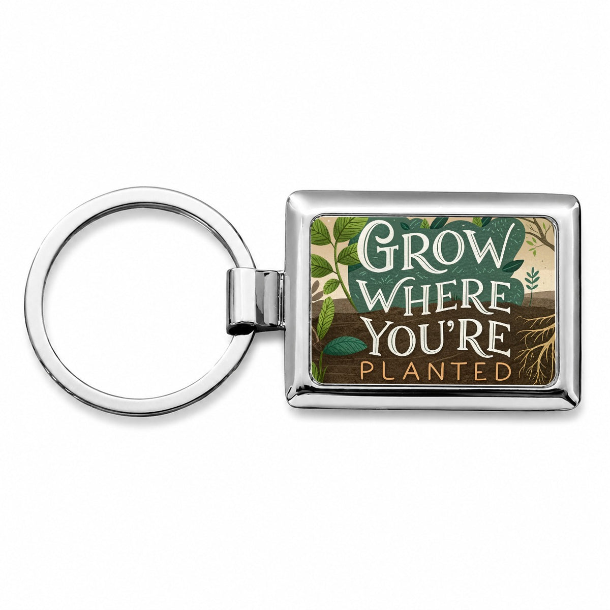 Grow Where You're Planted Inspirational Rectangle Metal Keychain