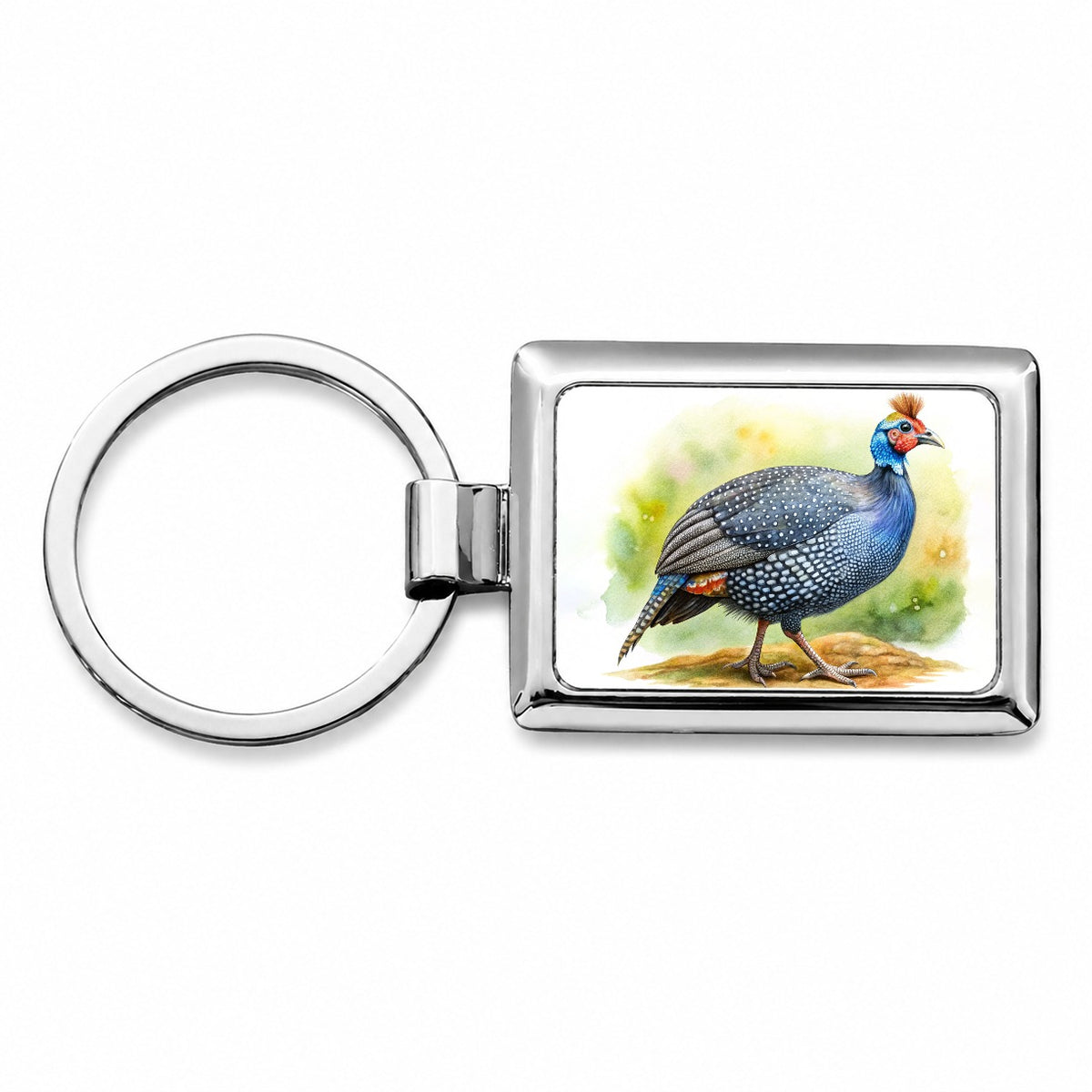 Guinea Fowl Colorful Watercolor Rectangle Metal Keychain