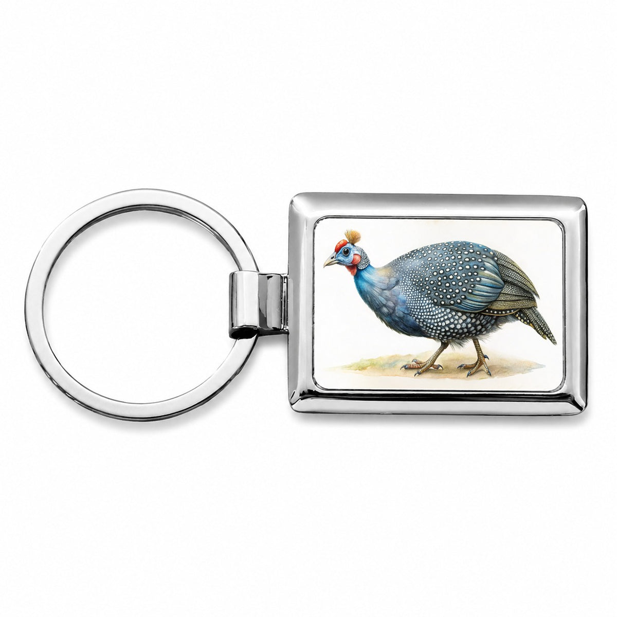Guinea Fowl Watercolor Rectangle Metal Keychain