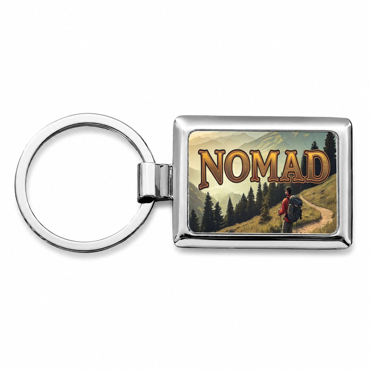 Hiking Nomad Funny Hiker in Wilderness Mountains Forest Rectangle Metal Keychain