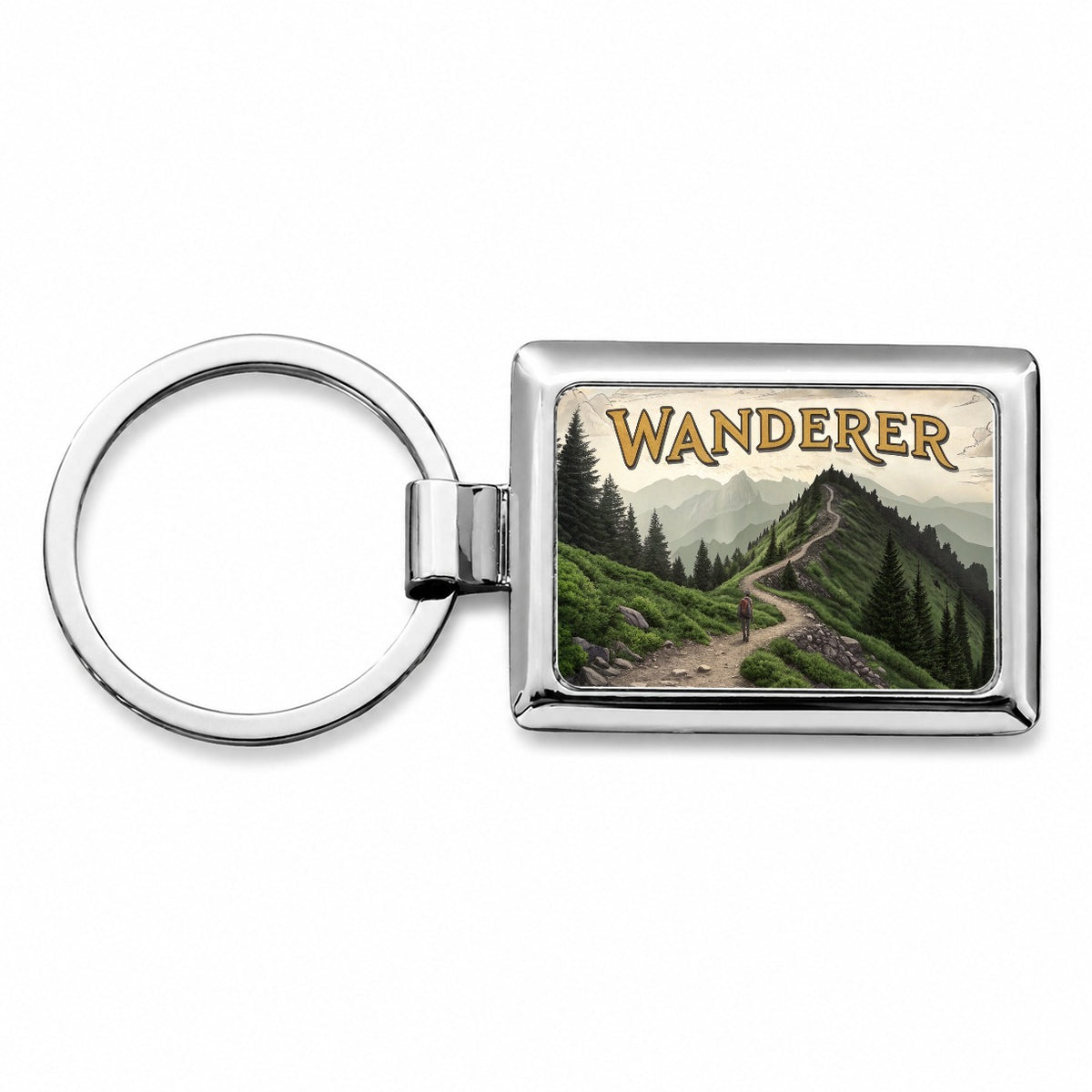 Hiking Wanderer Funny Wilderness Mountains Forest Rectangle Metal Keychain