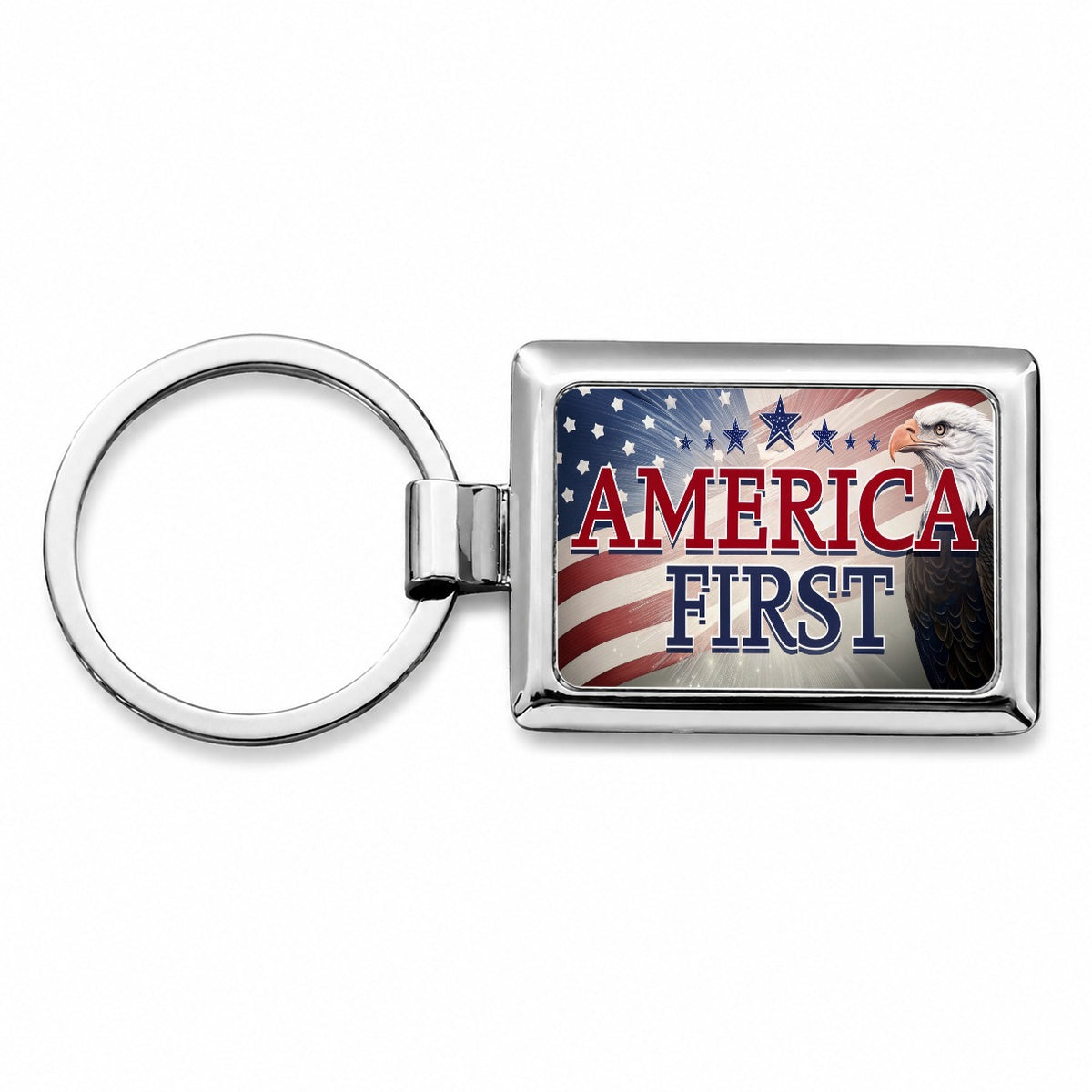 Patriotic America USA American Flag Bald Eagle Rectangle Metal Keychain