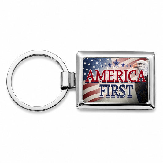 Patriotic America USA American Flag Bald Eagle Rectangle Metal Keychain