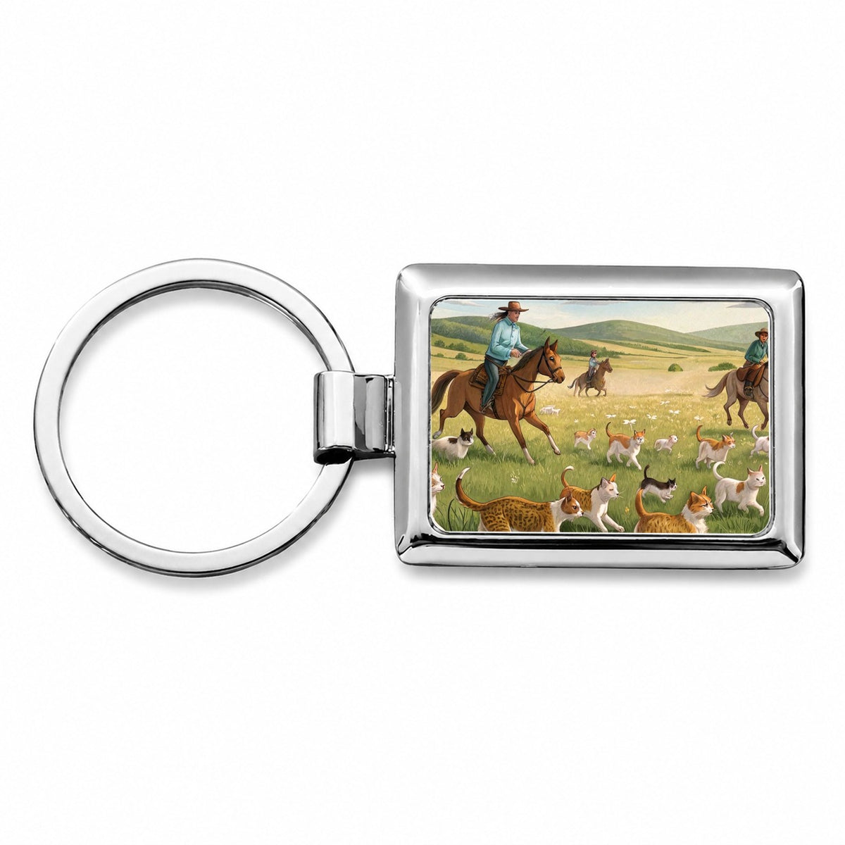People Herding Cats Rectangle Metal Keychain