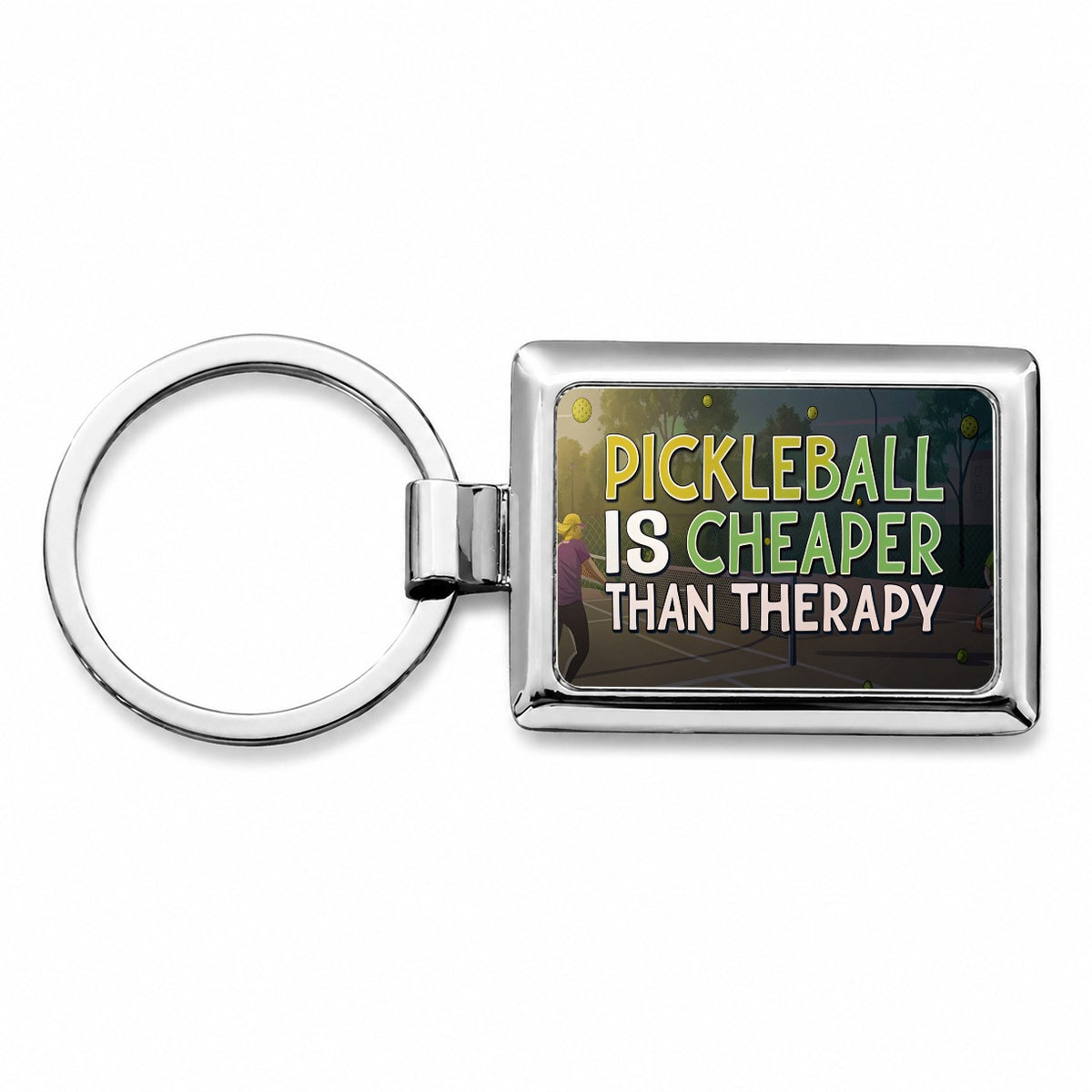 Pickleball Is Cheaper Than Therapy Funny Rectangle Metal Keychain