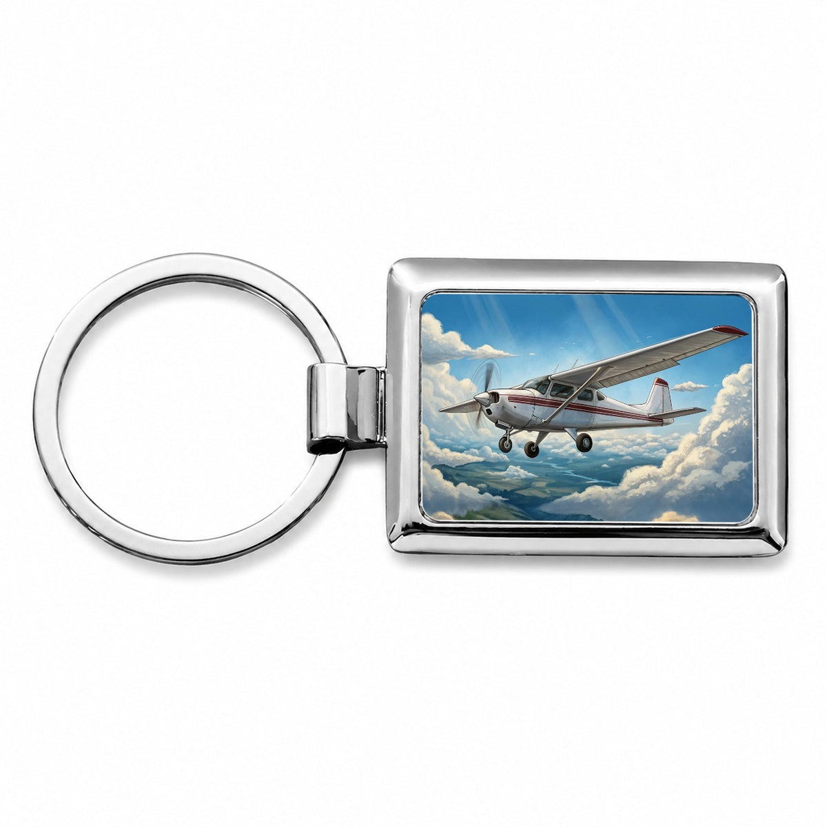 Private Single Prop Plane In Flight Rectangle Metal Keychain