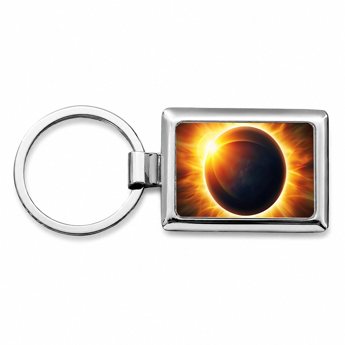 Solar Eclipse Rectangle Metal Keychain