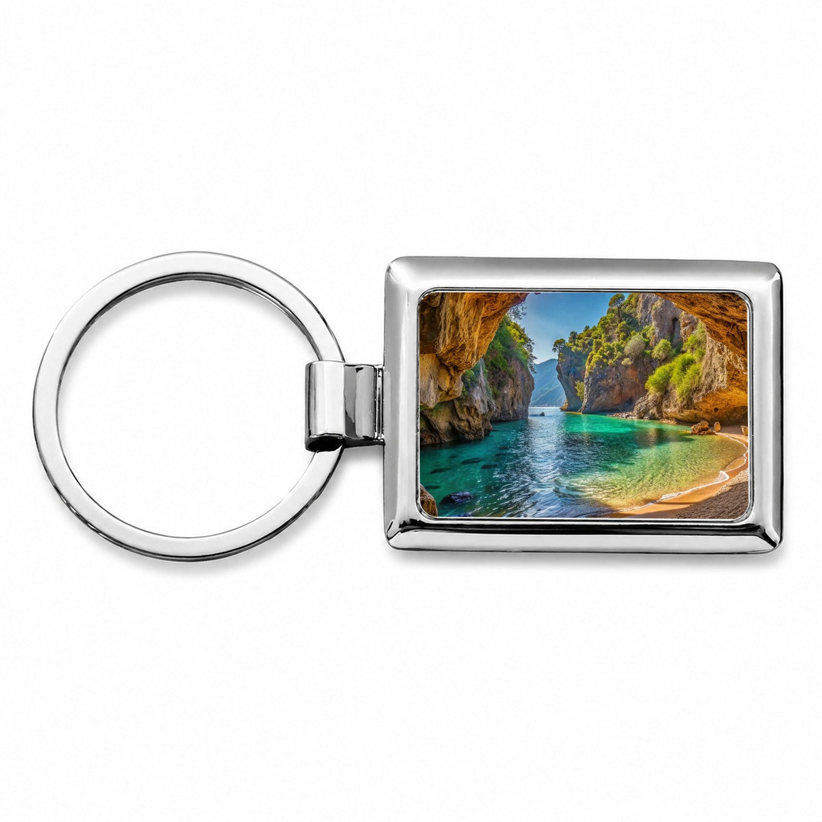 Tropical Beach In A Hidden Grotto Rectangle Metal Keychain
