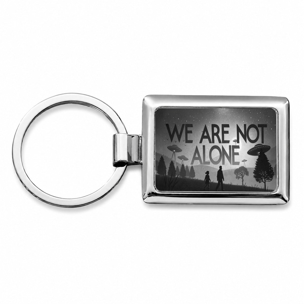 We Are Not Alone Retro Funny Alien Invasion Rectangle Metal Keychain