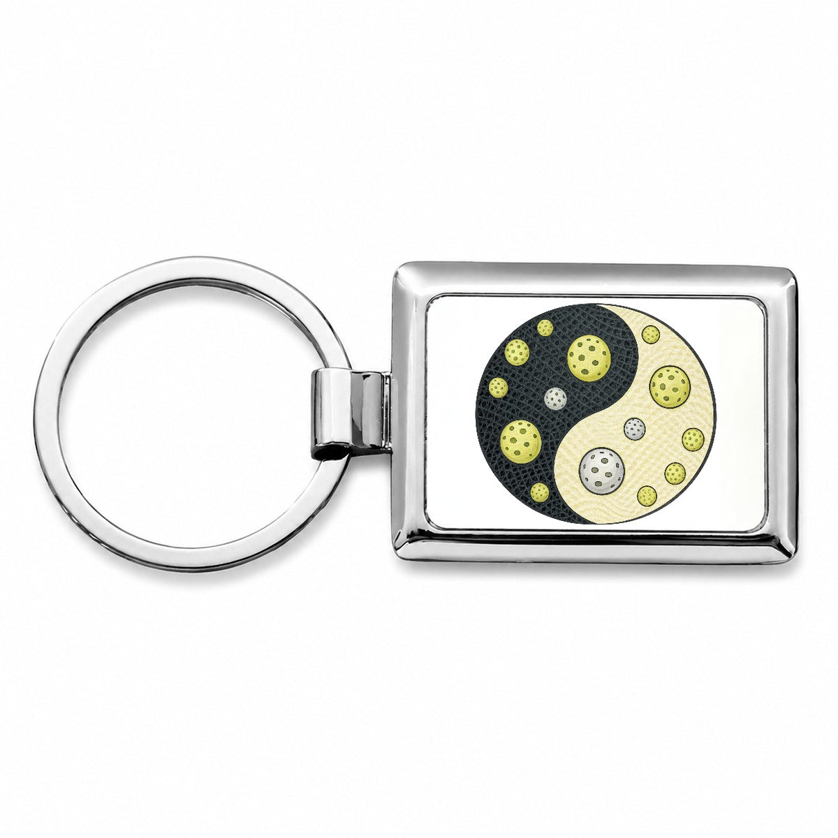Yin Yang Funny Pickleball Pattern Rectangle Metal Keychain