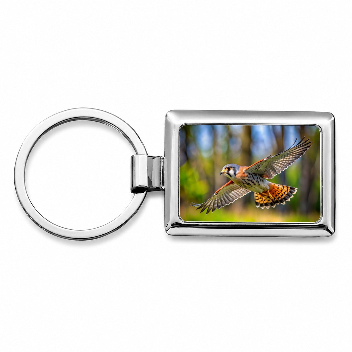 American Kestrel Raptor in Flight Rectangle Metal Keychain