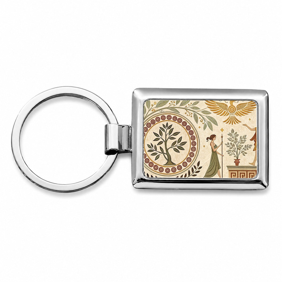 Ancient Greek Tree Pattern Rectangle Metal Keychain
