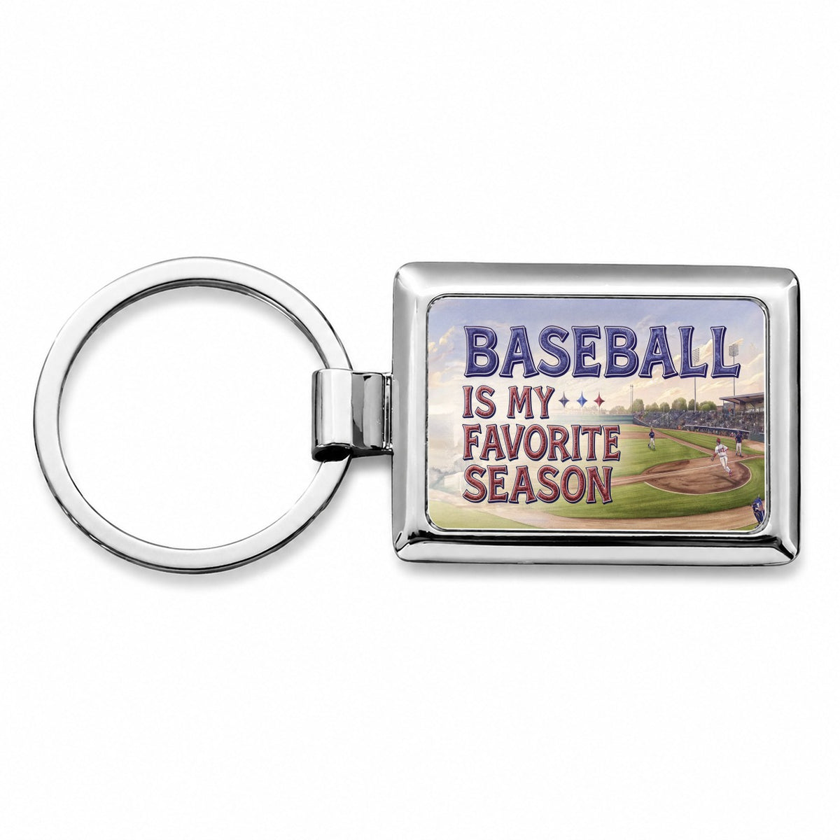 Baseball Is My Favorite Season Funny Illustration Rectangle Metal Keychain