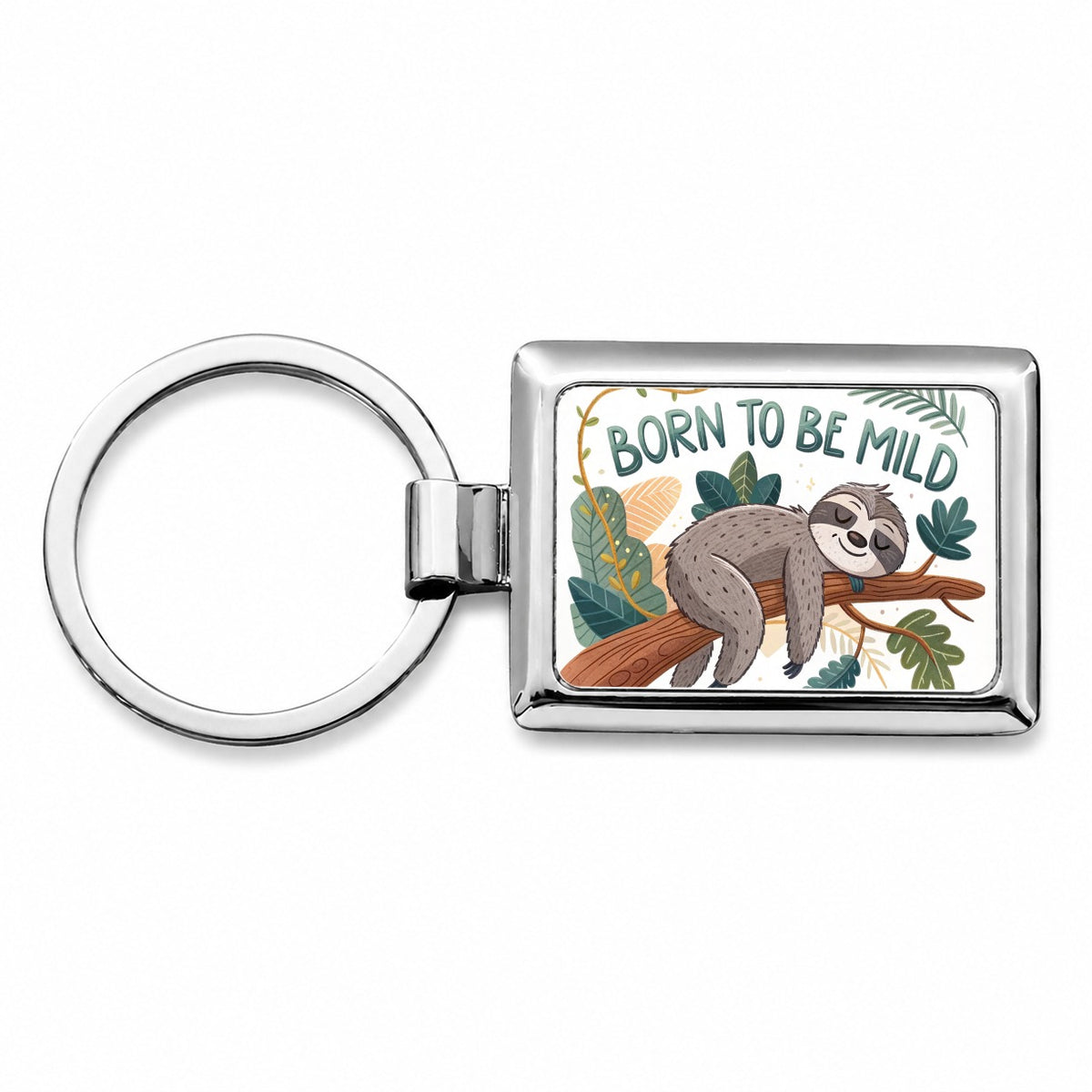 Born To Be Mild Sleeping Sloth Rectangle Metal Keychain