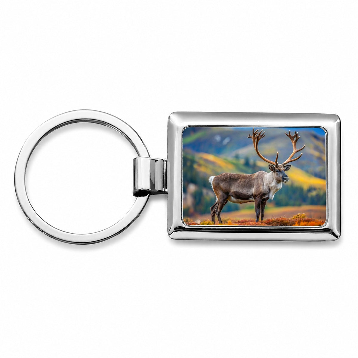 Caribou Reindeer Photo Rectangle Metal Keychain