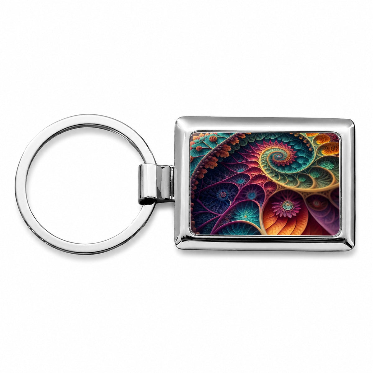Colorful Fractal Art Swirl Pattern Rectangle Metal Keychain