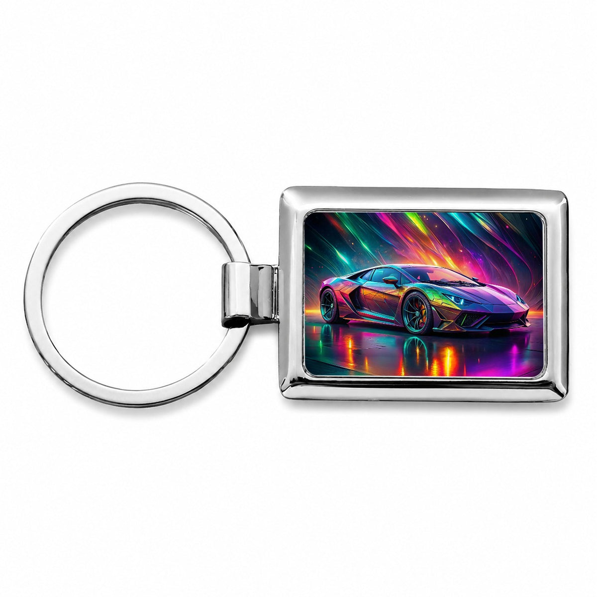 Exotic Super Car Graffiti Style Rectangle Metal Keychain
