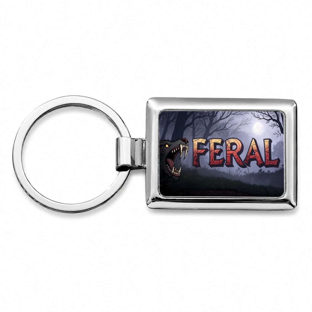 Feral Funny Animal Rectangle Metal Keychain