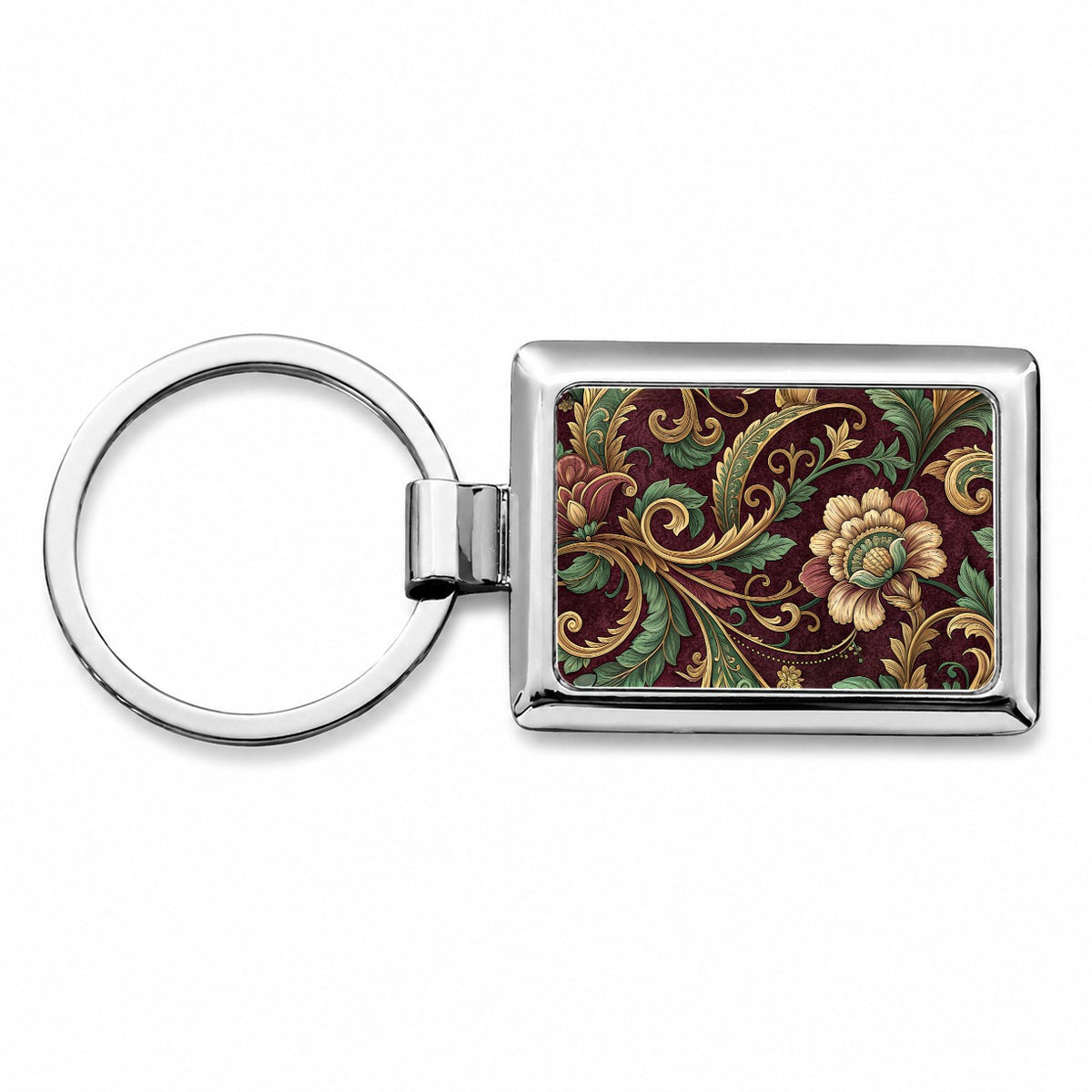 Floral Victorian Decorative Pattern Rectangle Metal Keychain
