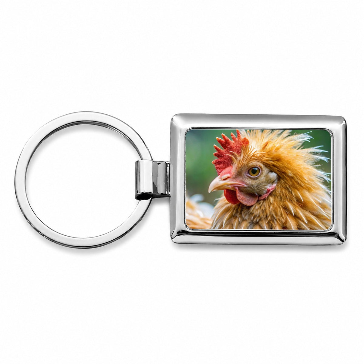 Frizzle Chicken Photo Rectangle Metal Keychain