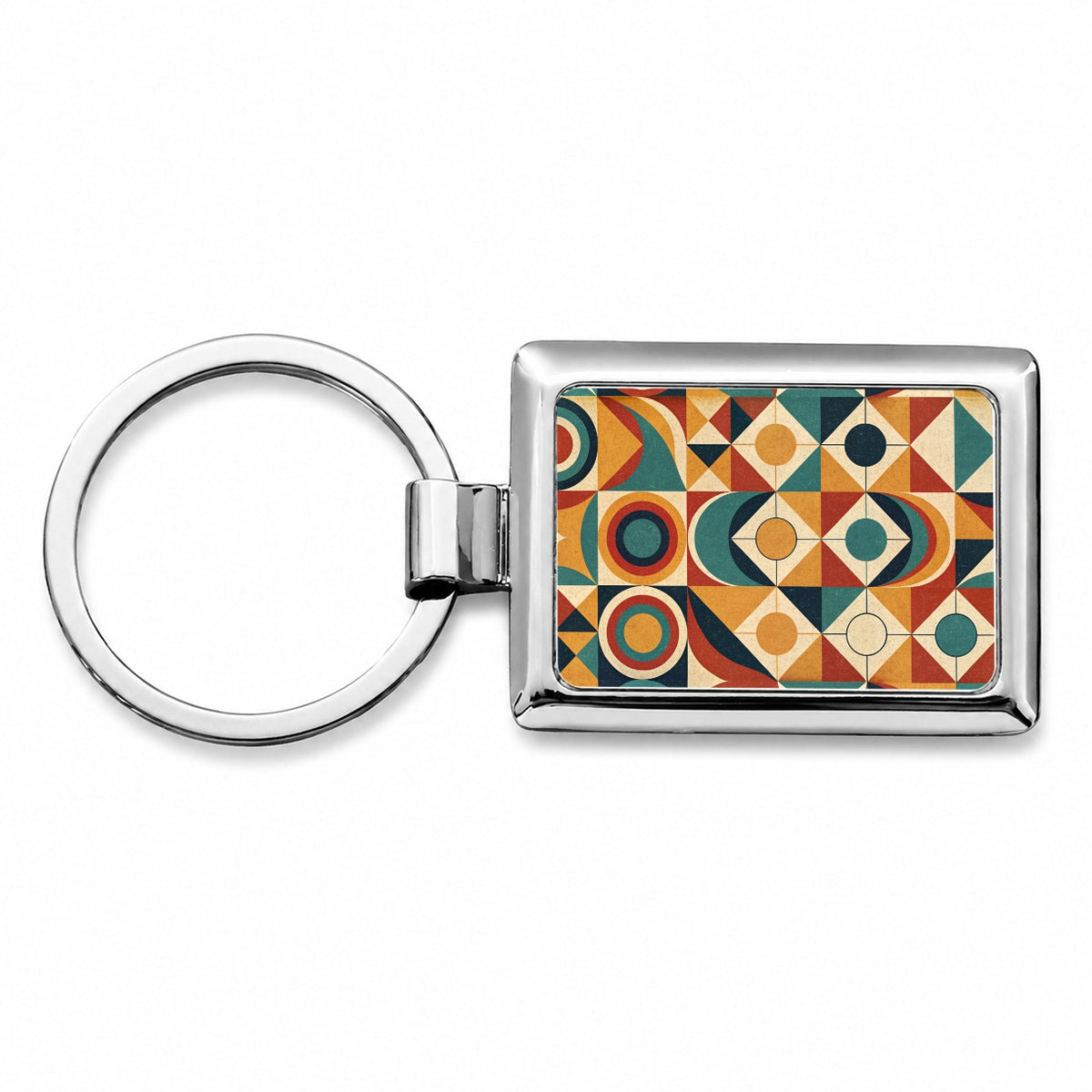 Geometric Retro Design Pattern Rectangle Metal Keychain